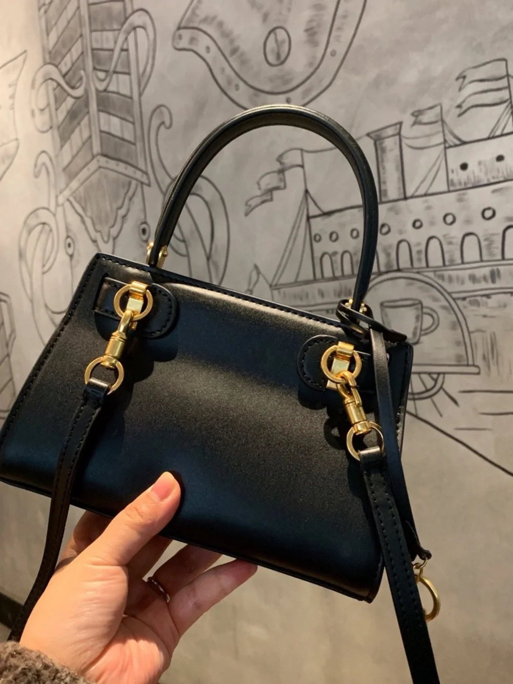 Tory Burch Black Mini Top-Handle Bag with Gold Hardware